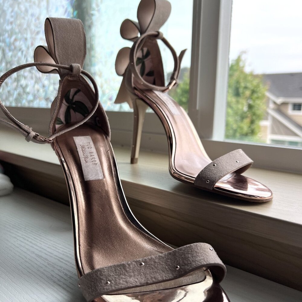 Ted Baker Cinderella Rose Gold Blush Pink Heels with Studded Bow